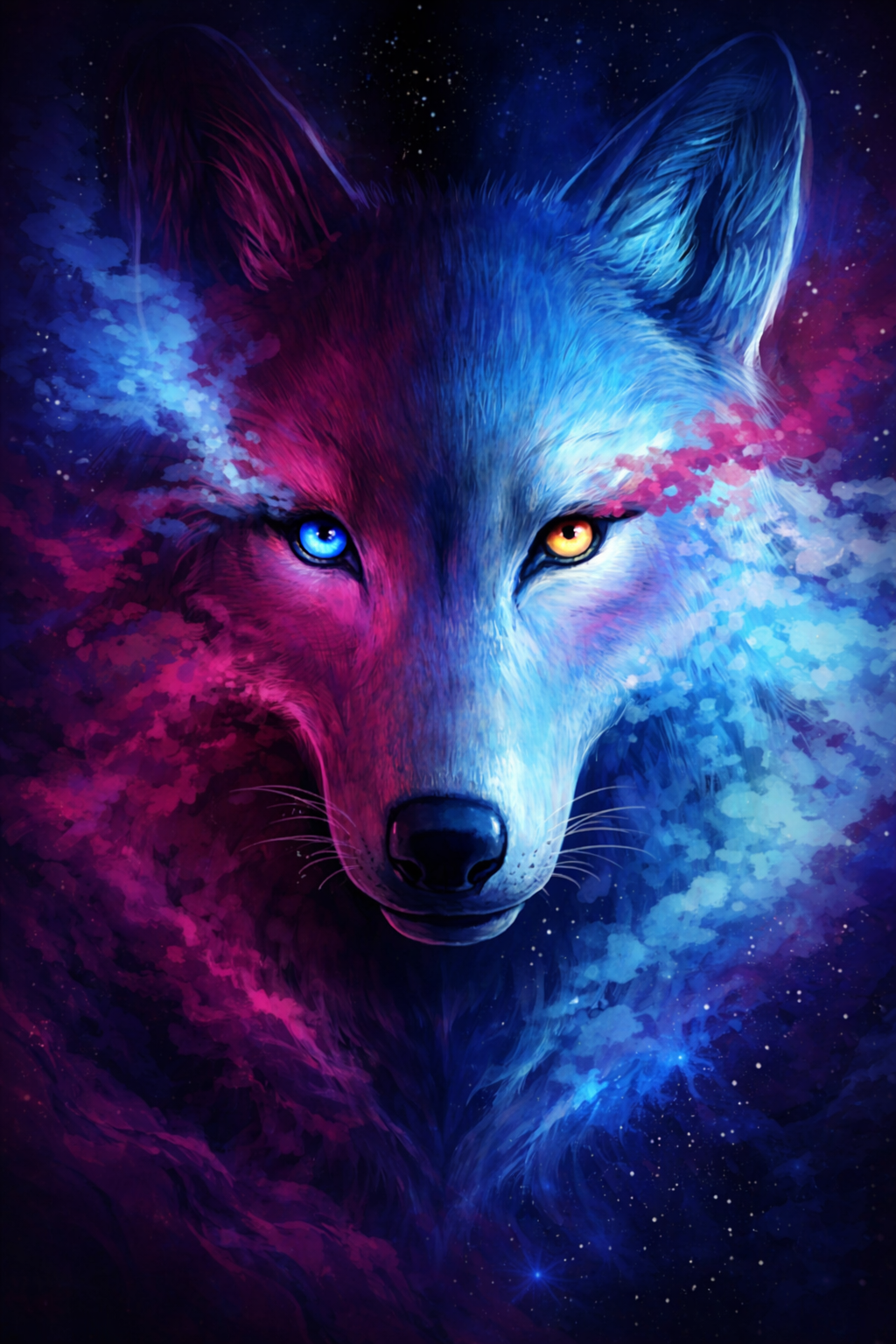 Mystischer Wolf – Premium Metallbild mit Leuchteffekt (30x42 | 40x56 | 50x70 cm