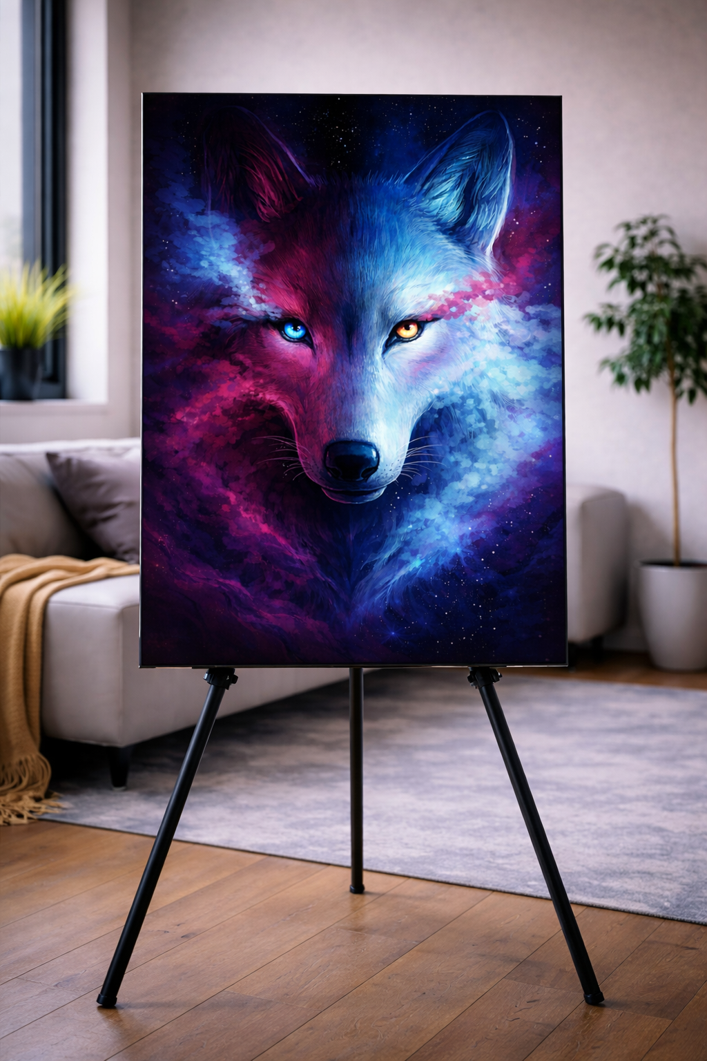 Mystischer Wolf – Premium Metallbild mit Leuchteffekt (30x42 | 40x56 | 50x70 cm