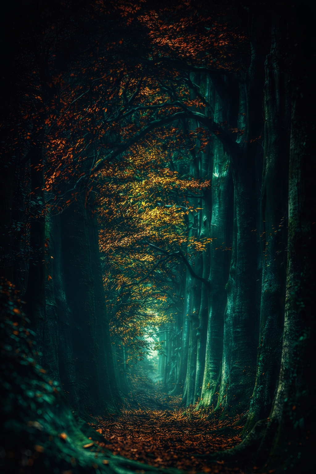 Mystischer Waldpfad – Magisches Metallbild mit Tiefeneffekt (30x42 | 40x56 | 50x70 cm