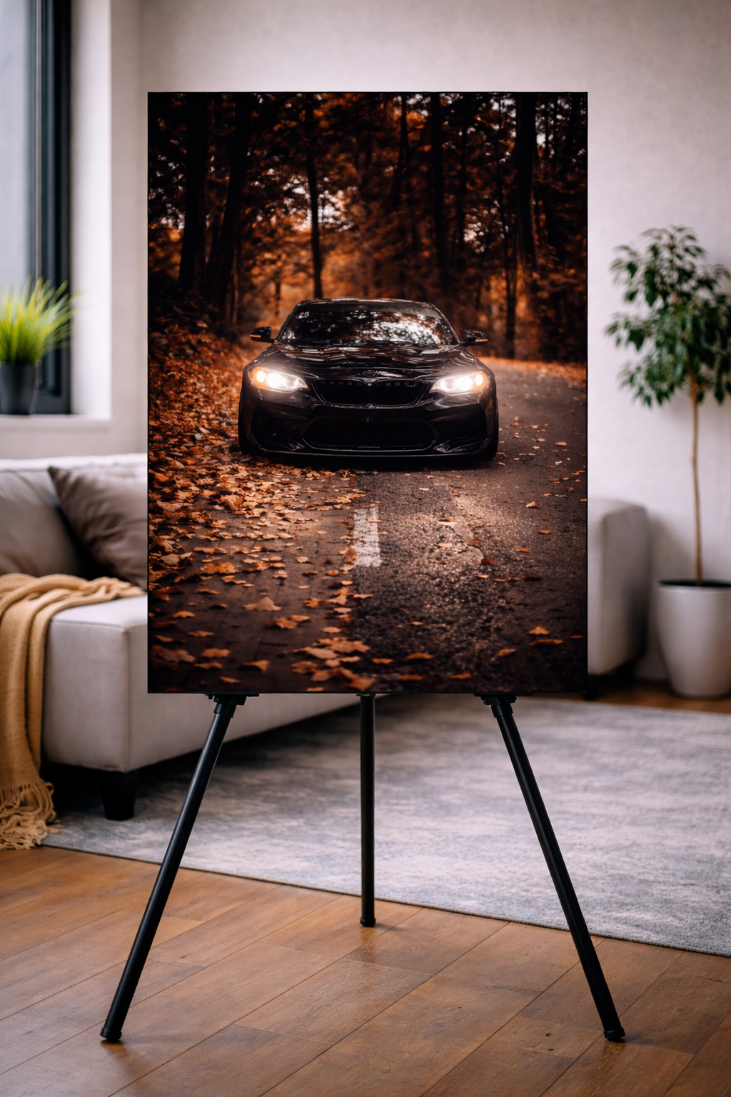 Midnight Drive – Sportwagen Metallbild im Herbst (30x42 | 40x56 | 50x70 cm